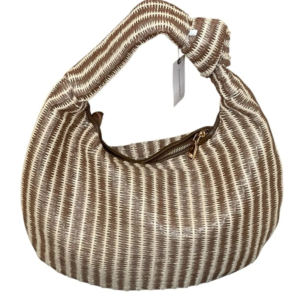 Anthropologie Melie Bianco The Brigitte Satchel‎ Raffia Edition in Tan / Cream